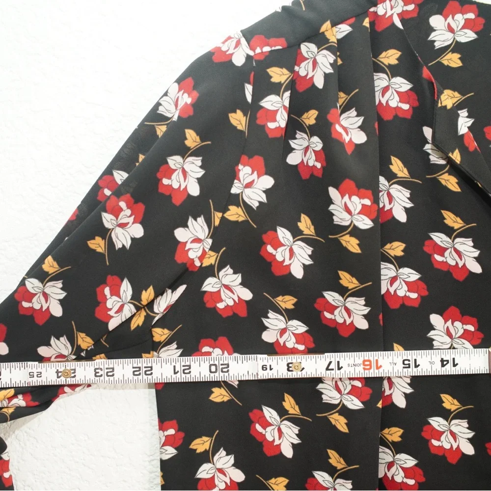 Pleione Blouse Womens Large 3/4 Long Sleeve Black Floral Print Shirt Lightweight - Picture 10 of 12
